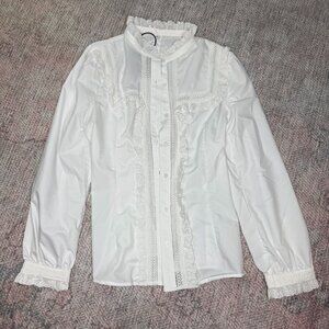 Western-style White Lace Button-down Shirt NWT
